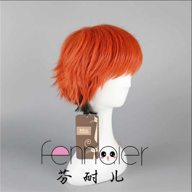 Orange black gradient Short straight hair cosplay Wig hot heat resisting