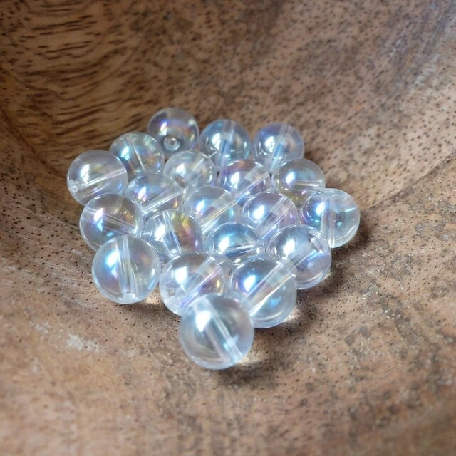 Lot 24 Perles Verre 8mm Imitation Quartz Aqua Aura Blanc Pour Artisanat