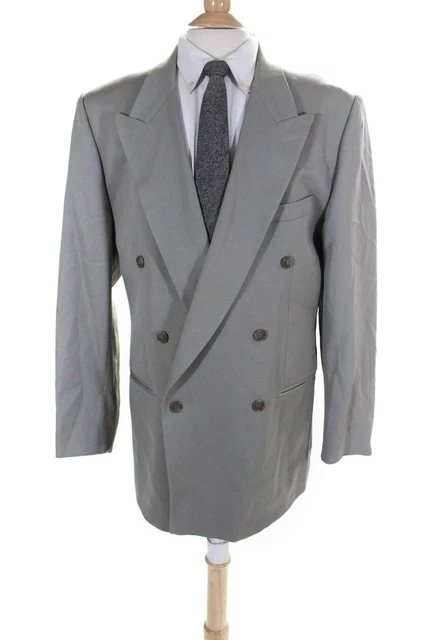 Brandini Mens Green Wool Double Breasted Long Sleeve Blazer Jacket Size 48