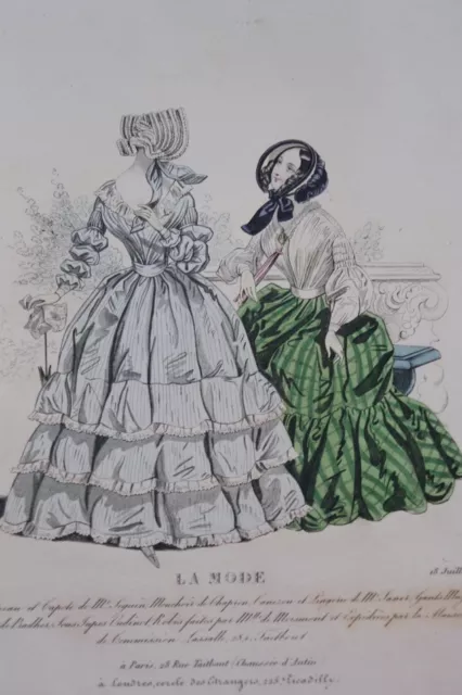 GRAVURE COULEURS LA MODE 1840-OLD FASHION PRINT XIXe SIECLE COSTUME MD69
