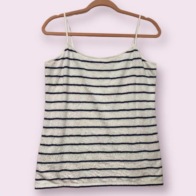 Loft Sleeveless Lace Striped Cami Tank Size Large Stretch White & Navy Blue