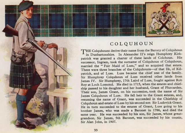 Colquhoun. Scotland Scottish clans tartans arms 1957 old vintage print picture