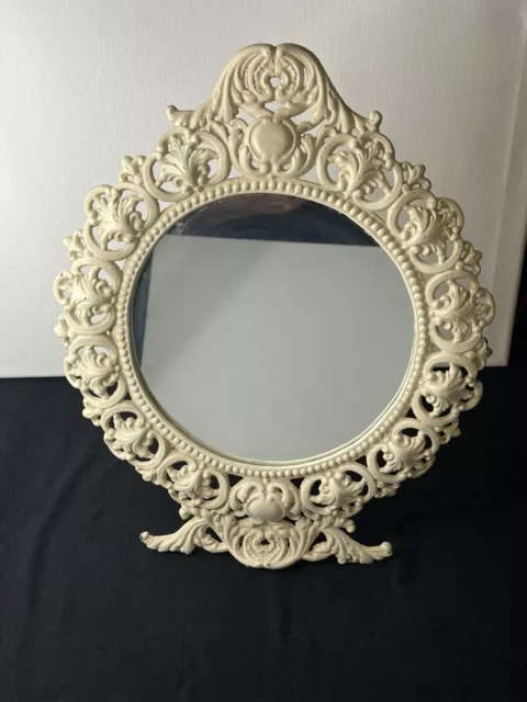 Vintage Iron Art JM29 White Victorian Regency Vanity Table Standing Mirror