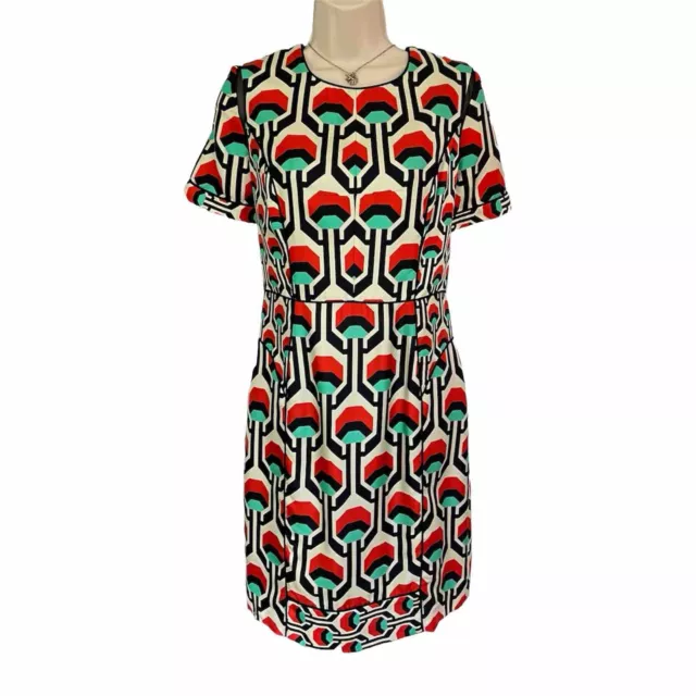 Milly Of New York 100% Silk Short-Sleeve Geometric-Print Dress Above Knee 6 USA