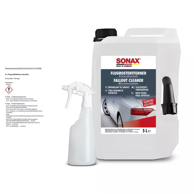 5 L LITER SONAX FLUGROSTENTFERNER SÄUREFREI + SONAX SPRAYBOY SPRÜHFLASCHE 650ml