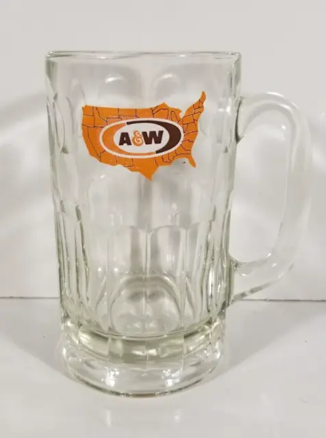 Vintage A&W Root Beer Heavy Dimpled Glass Mug 6" AW 1970s Rare USA Map