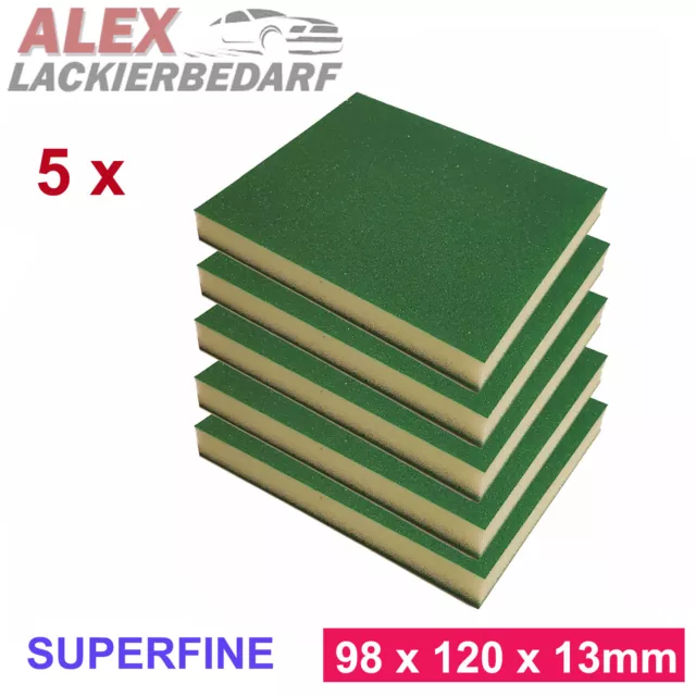 5x Schleifschwamm SUPERFINE P1200 Grün Schleifpad Schleifvlies Doppelseitig