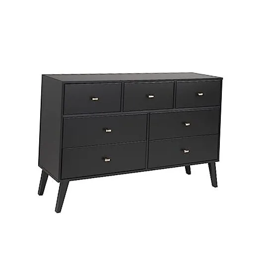 Milo Mid-Century Modern 7 Drawer Double for Bedroom, Wide Chest Dresser Black