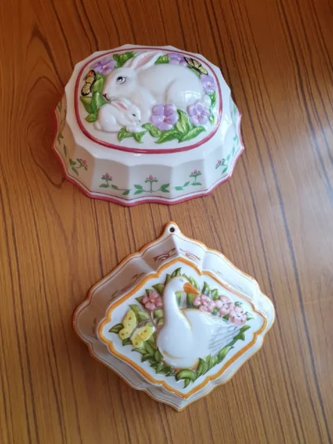 Vintage 1980s Le Cordon Bleu Franklin Mint Porcelain Bunny Rabbit Jelly Mold And