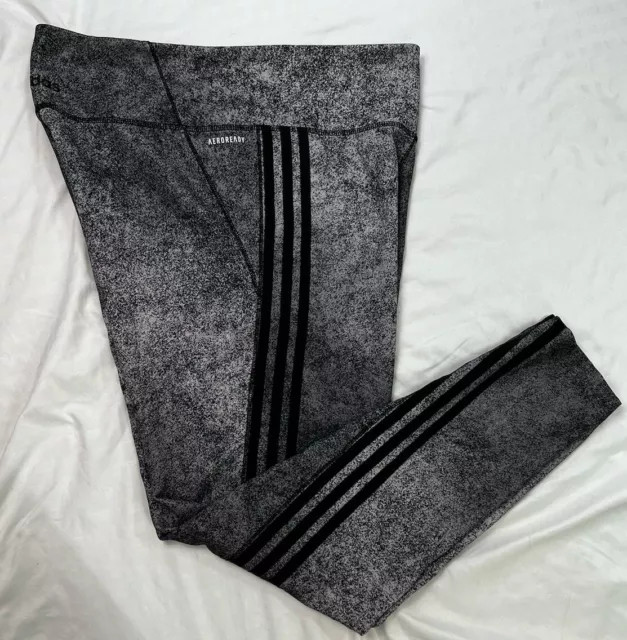 Women's Adidas Aeroready Gray Black Stripe Yoga Pants Pull On Leggings L