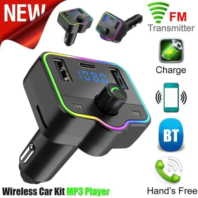 Bluetooth 5.0 Car Wireless FM Transmitter Adapter 2USB PD-Charger AUX J8Z3