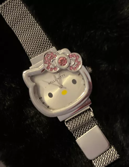 Hello Kitty Rhinestone Stainless Steel Watch for Girls with Mesh Band