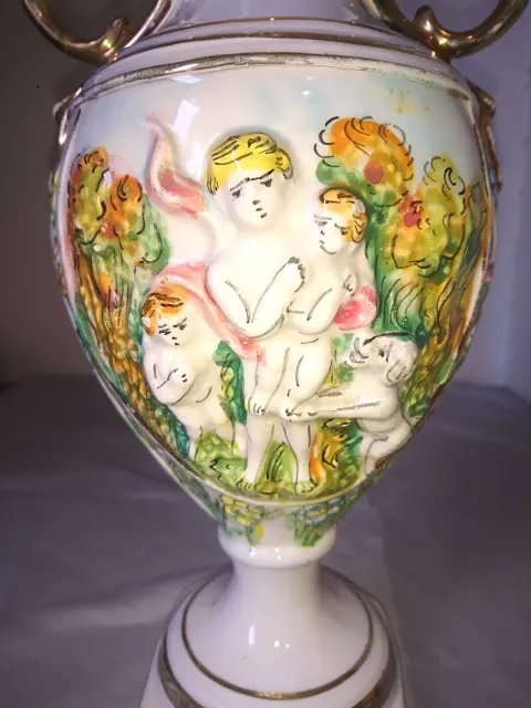 ANCIEN GRAND BEAU VASE EN PORCELAINE signé CAPODIMENTE ITALIE motif AMPHITRINE 3