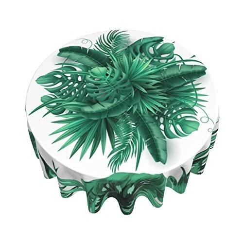 mutakin Tropical Leaf Tablecloth Round Table Cloth Washable Rustic Table Cove...
