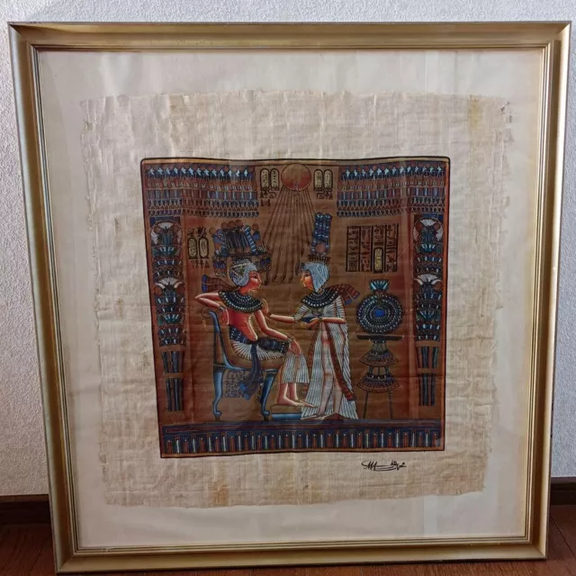 Vintage papyrus egypt tutankhamun wedding scene painting picture frame