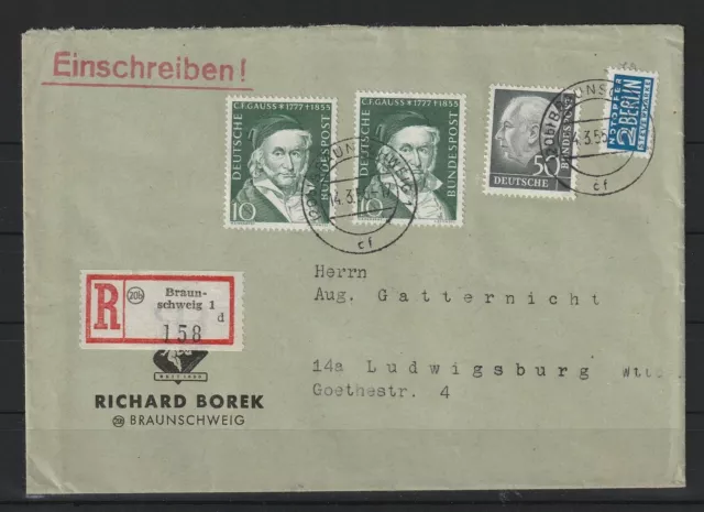 Bund BRD Nr. 189 + 204 (2) R-Brief Braunschweig - Ludwigsburg, 1955 #1075386