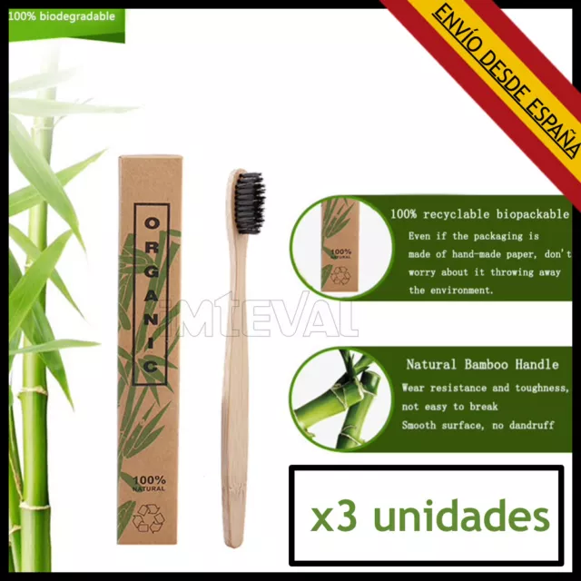 Cepillo de Dientes Bambu - Pack 3 Cepillos de Dientes Ecologicos, Bio, sin BPA