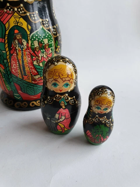 Matroschka Babuschka Puppen 5er Set Signiert Russland Vintage Mærchen Motiv 18cm 4