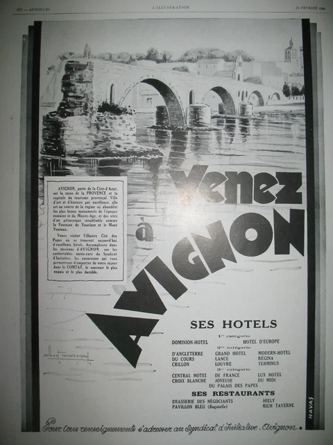Publicite De Presse Avignon Tourisme Le Pont Illustration Albert Duvernay 1929