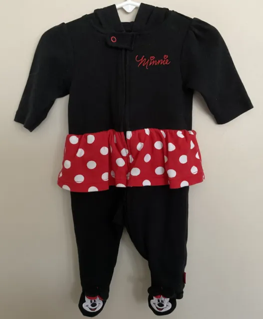 Disney Baby Minnie Mouse Outfit/Costume Size 0-3Mos Hooded &Zipper &  Footed