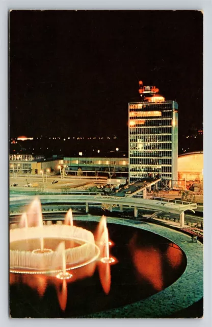 NY City New York International Airport Fountain of Liberty Night View Postcard