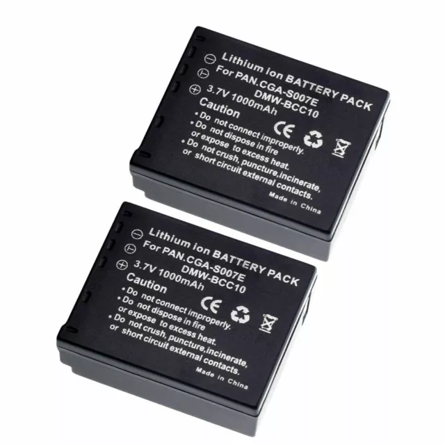 2X Battery for Panasonic Lumix DMC-TZ1 TZ15 DE-A25 CGA-S007E DMC-TZ3K DMC-TZ4S