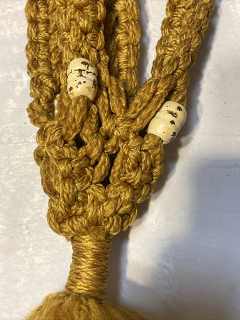 Vintage Macrame Plant Hanger Holder 39"L Ceramic Butterfly & Beads 5