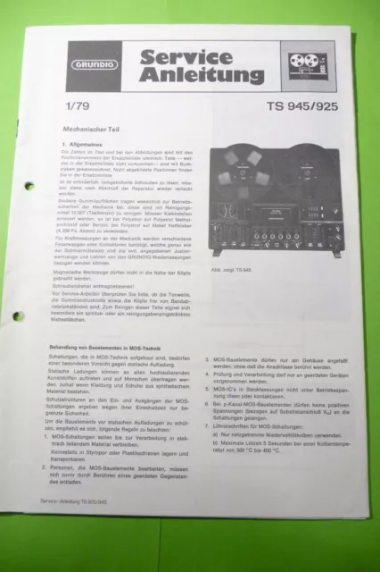 Service Manual-Anleitung für Grundig  TS 945/TS 925 ,ORIGINAL !