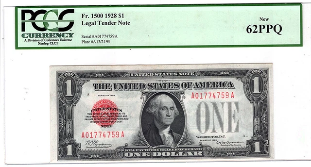 1928 $1 U.S. Note Legal Tender Fr. 1500 PCGS CU-62PPQ Y00009157