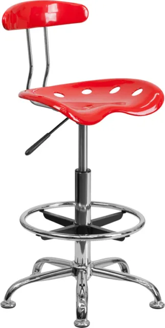 Vibrant Red  Swivel Drafting Stool Chair with Tractor Seat and Foot Ring