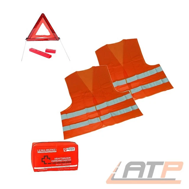 KIT SICUREZZA 4 PEZZI AUSTRIA 2x GILET DI AVVERTIMENTO SOCCORSO STRADALE ADULTI EMERGENZA