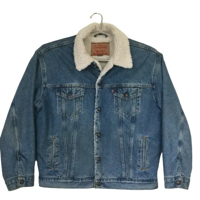 Vintage Levis Men's Denim Jacket Size XL Sherpa Lined Stone Washed Trucker Coat