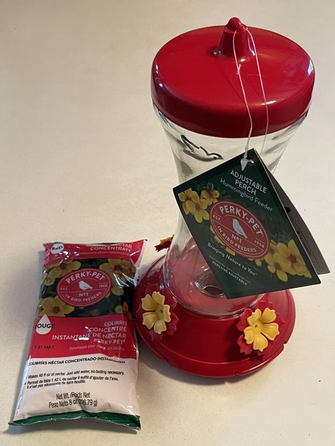 NEW PERKY-PET ADJUSTABLE Perch Hummingbird Feeder Clear Glass Free ...