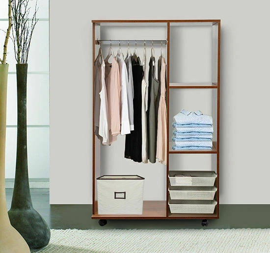 HOMCOM ROLLING OPEN Wardrobe Hanging Rail Storage Shelves for Clothes ...