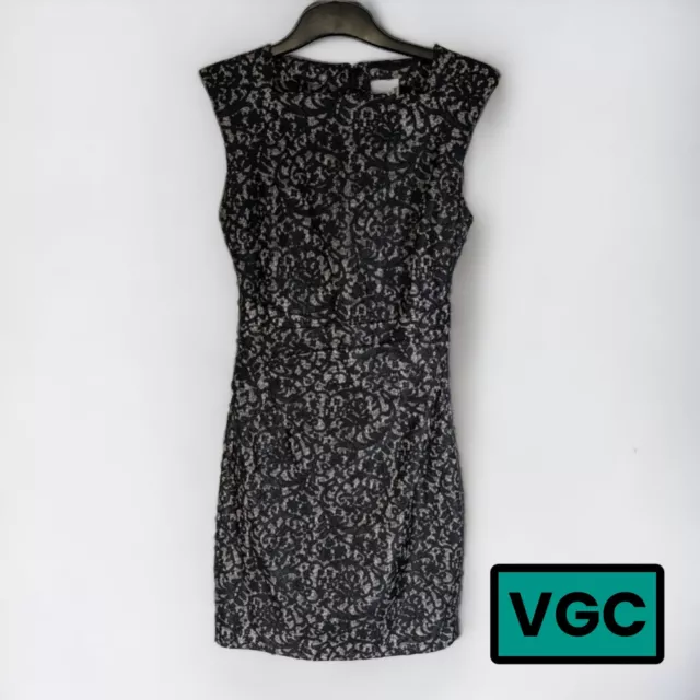 REISS Ladies Lace Sheath Dress Black Cream UK Size 8 Wedding Party Cocktail