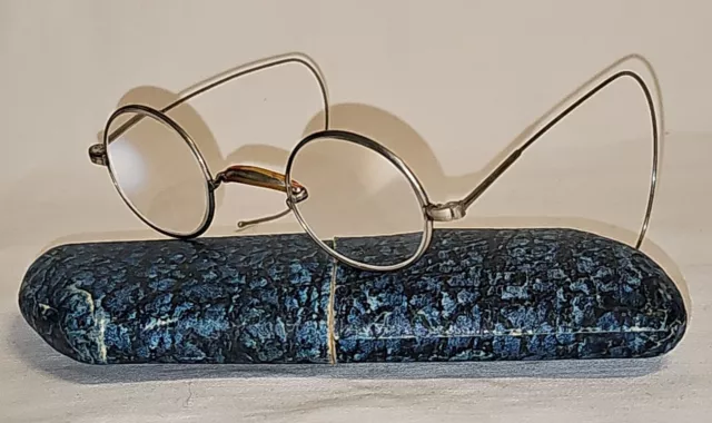 Nickel-Brille Vintage Lunette m.elastischen Bügel  Rahmen Gestell  m.Etui