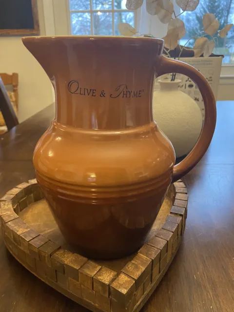 Olive & Thyme Rust Stoneware Spouted Pitcher  Pottery 8.5 Fall Autumn Halloween