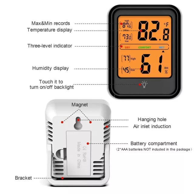 Temperatur Feuchtigkeitsmesser Genaue Hygrometer-Thermometer Digital Anzeig DE 2