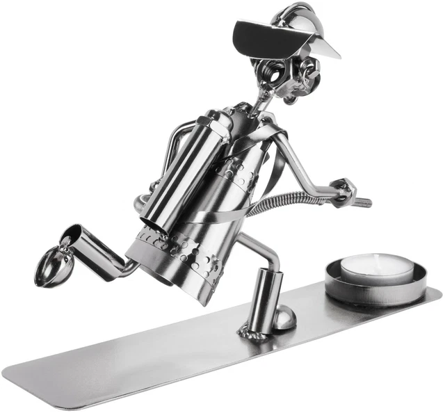 Statue Figurine Pompier BRUBAKER En Métal - 17 Cm - Fait Main - Décorative Avec Porte-bougie - Neuf