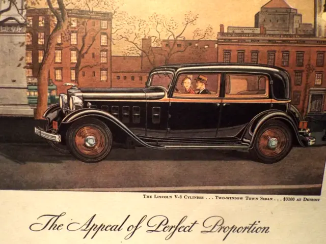 The Appeal of Perfect Proportion Lincoln 2-Window Town Sedan ad 1932