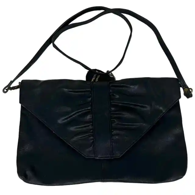 Vintage 90s Leather Purse Clutch Shoulder Bag Envelope Snap Ruched Front