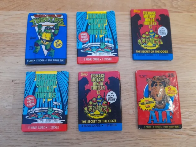 TMNT TURTLES UK Hero TOPPS Bubble Gum Trading Card Packs 1990 X 5 Plus ALF