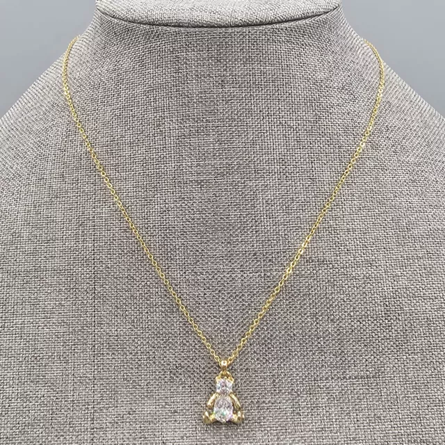 Cubic Zirconia Teddy Bear Necklace Gold Tone Charm Pendant 18" Chain 2