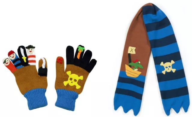 FUN Pirate 3-6yrs Kidorable Scarf Gloves Set Swashbuckler Boys Kids Blue