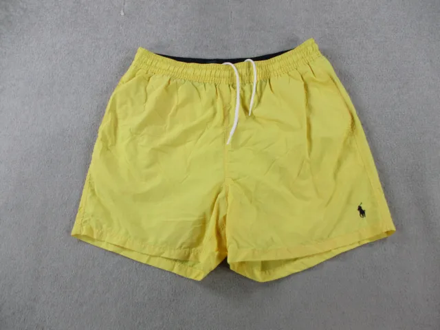 Ralph Lauren Polo Swim Trunks Mens Large Yellow Nylon Mesh Lined Navy Pony Board