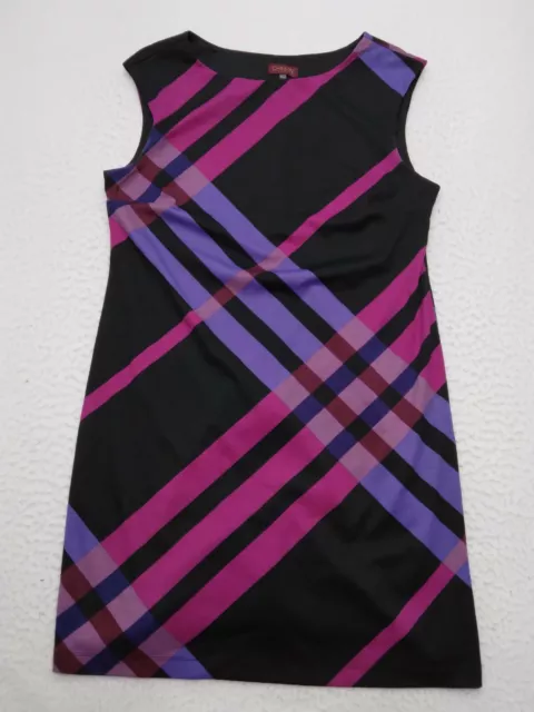 Christin Michaels Womens Large L Black/Purple Stripe Sleeveless Dress Above Knee