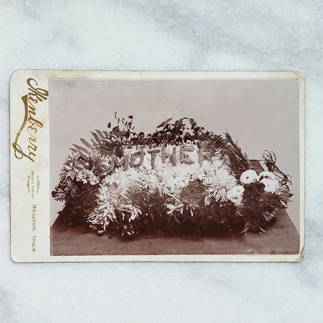 Antique Cabinet Card Photograph "Mother" Funeral Flowers Victorian Mourning