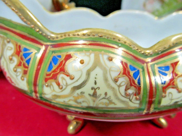 Nippon creamer and sugar holder footed painted beaded gold gilt Japan 1920s 7