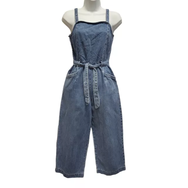 Next Light Blue Wide Leg Denim Dungarees UK Girl's Age 12 Yrs W26 L21