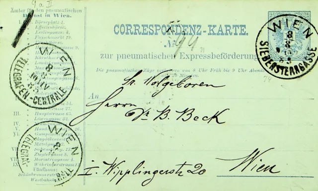 Österreich 1885 Mantel Von Arme 10kr Pneumatische Express Postal Karte & Zu Wien